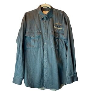 Vtg Browning Super Naturals Blue Snap Shirt Sz L Retro Hunting Shooting Work